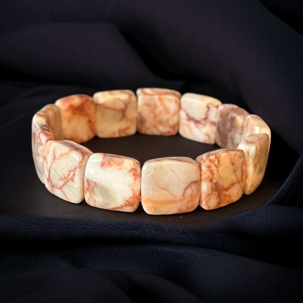 Natural Marbled Redline Tile Stone Stretch Bracelet